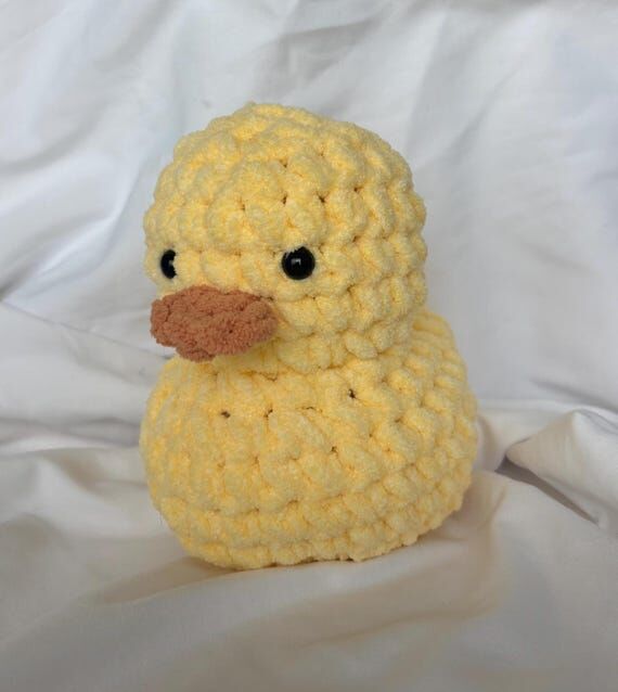 Handmade Crochet Fluffy Rubber Duck Stuffed A...