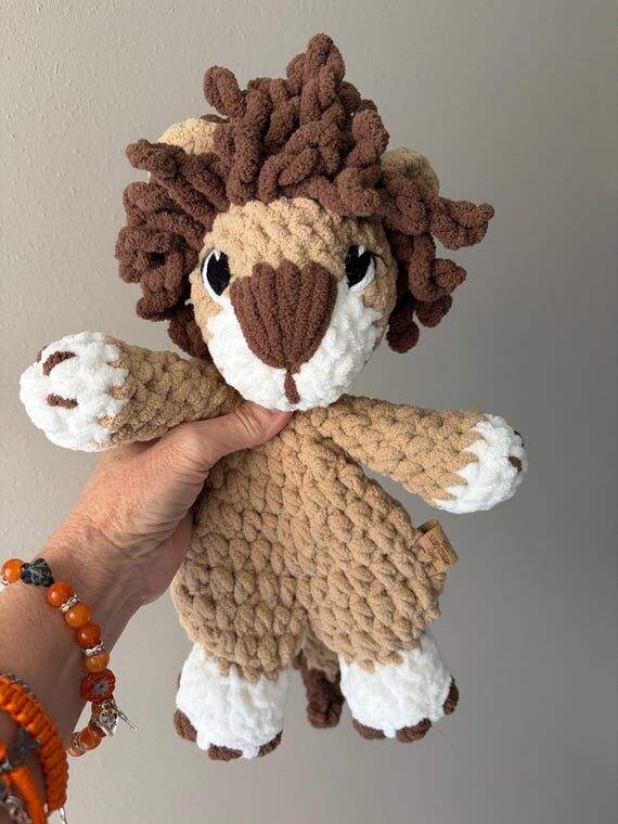 Crochet Lion Snuggler, 12 Inch Lion Lovey, Ha...