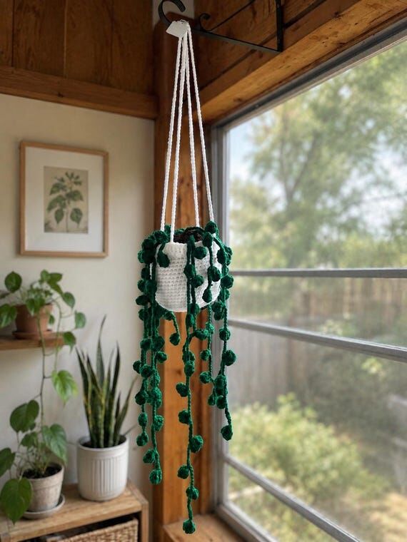 Crochet hanging string of pearls plant, croch...