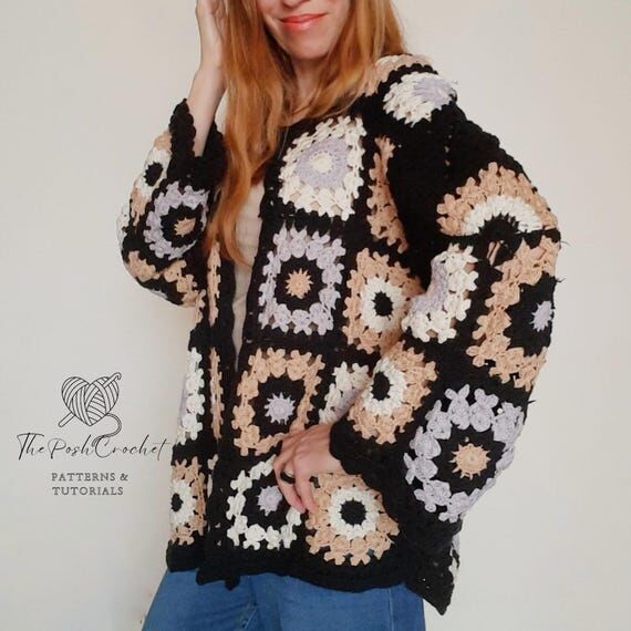 Vintage Granny Square Cardigan Crochet Patter...
