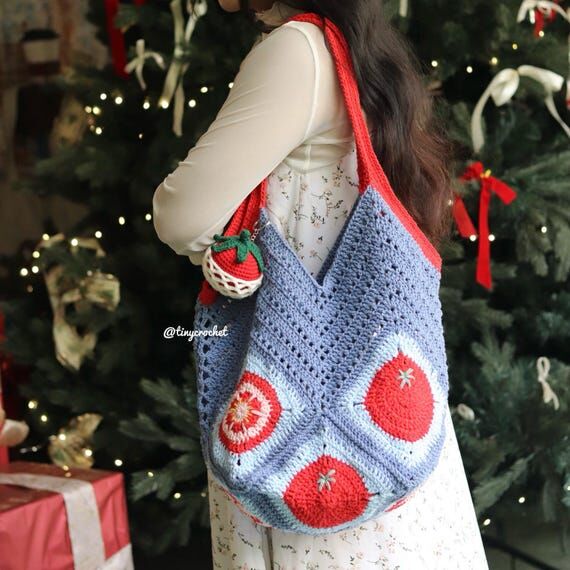 Tomato Granny Square Crochet Bag - Handmade S...