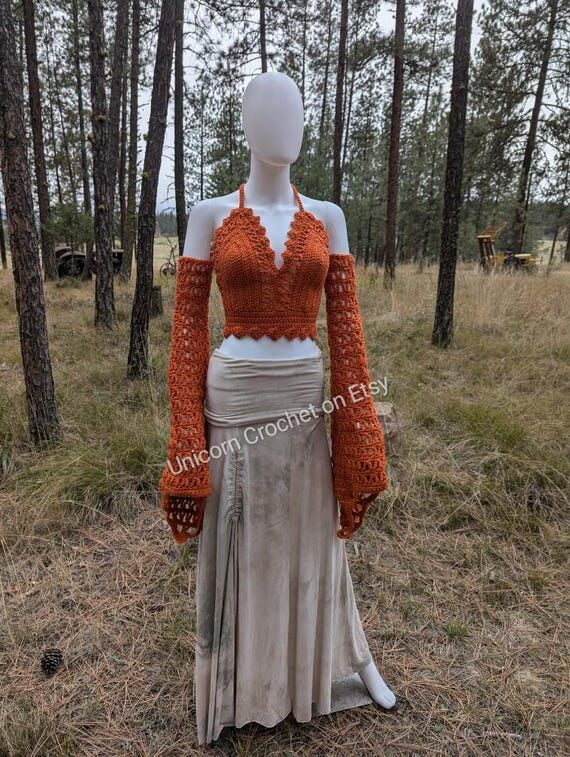 CUSTOM ORDER fairy cropped top with crochet s...