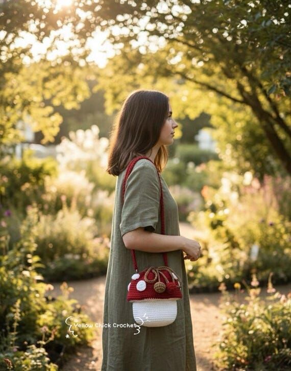 Crochet Mushroom Bag, Cute Crossbody Purse, H...
