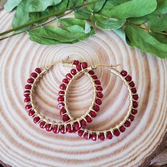 Hoop earrings hand wound • crystals • hyp...