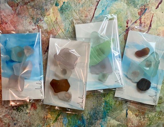 Maine Sea Glass Magnets with Watercolor Art, ...