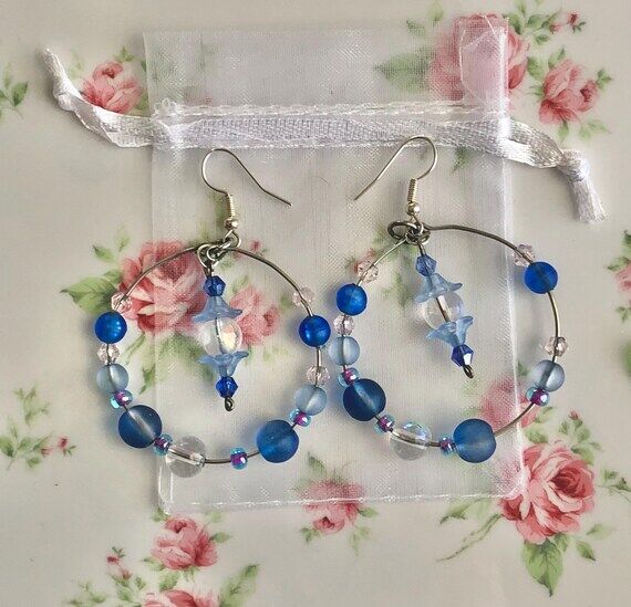 Sparkling Elegant Blue Hoops Handmade Dangle ...