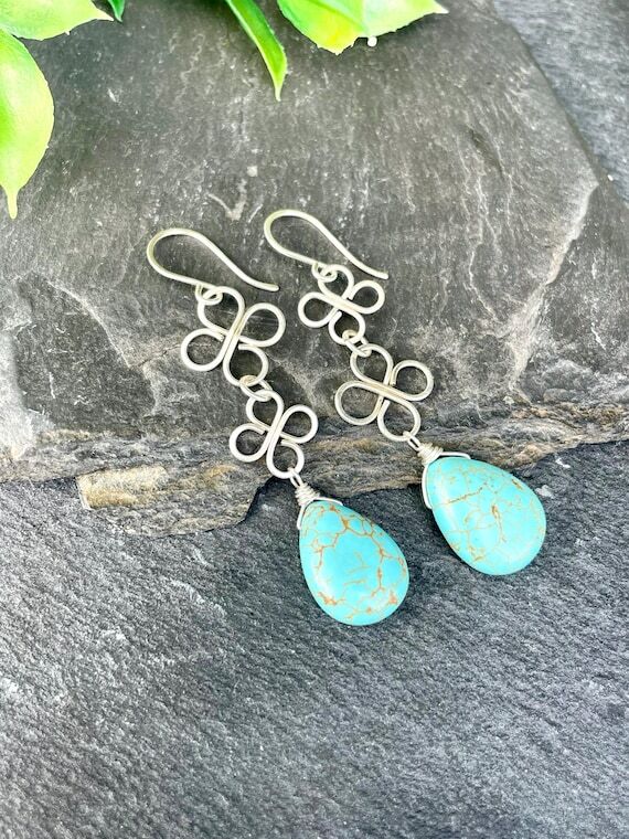 Turquoise Howlite Earrings, Sterling Silver C...