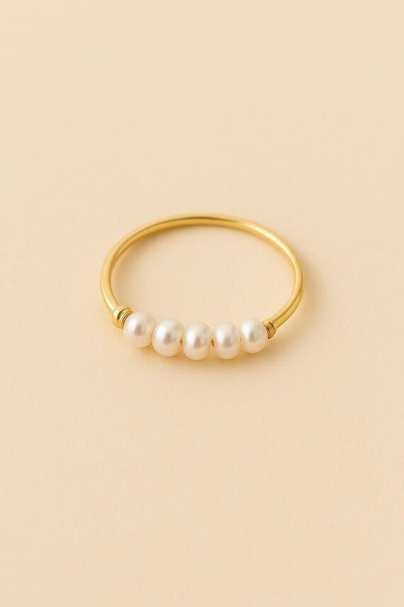 Freshwater Pearl Ring, Gold Band Ring with w...