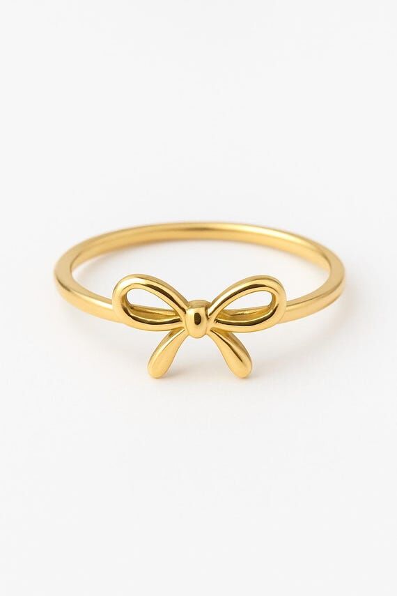 Gold Bow Ring. Minimalist Bow Ring, Elegant E...