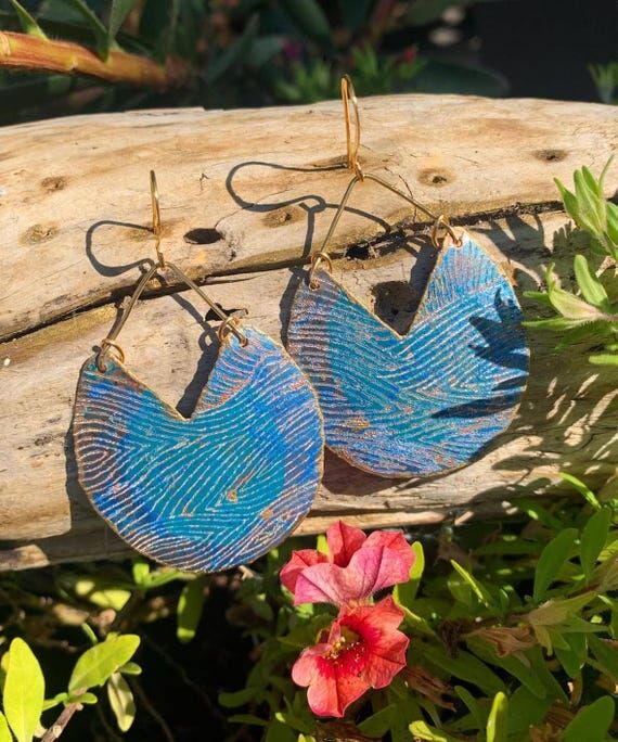 Blue Handmade Copper Jewelry, Crescent Moon E...