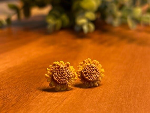 Handmade Sunflower Stud Earrings | Polymer Cl...