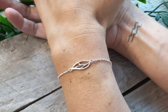 Silver Leaf bracelet, Sterling silver delicat...