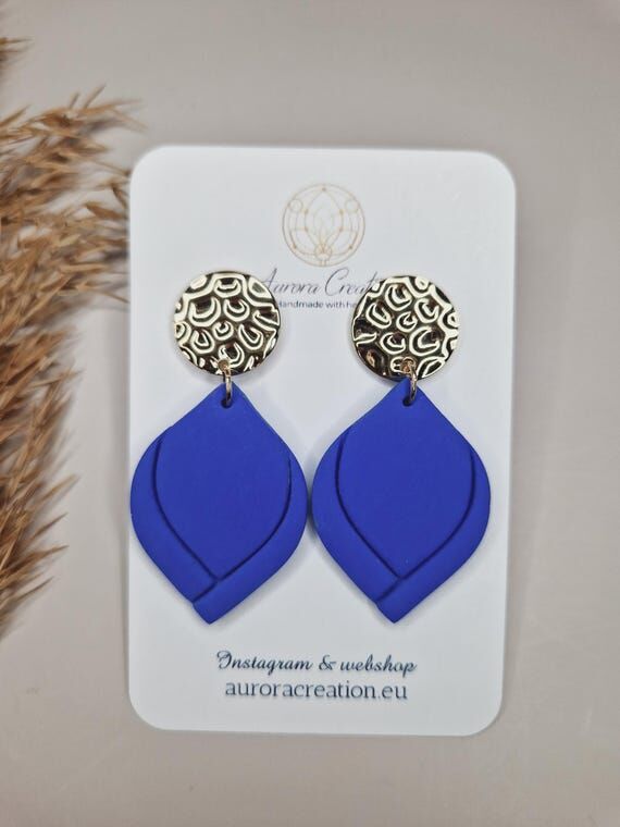 Royal Blue Polymer Clay Dangle Earrings: Stai...