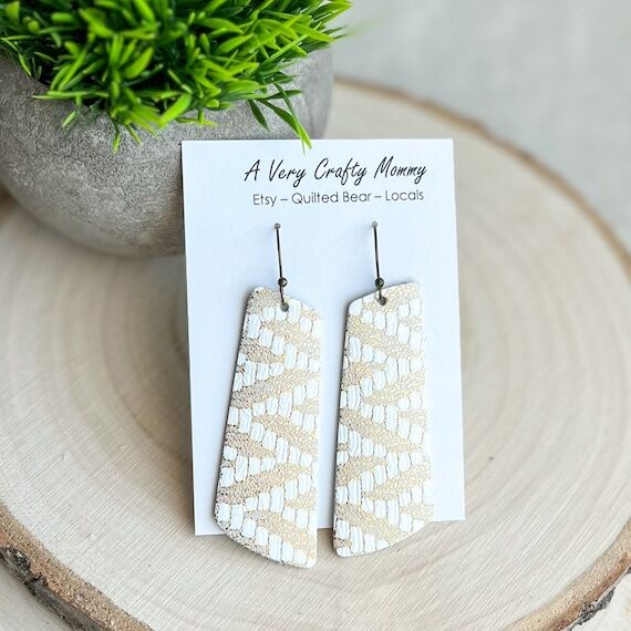 Parallelogram leather earrings, gold chevron ...