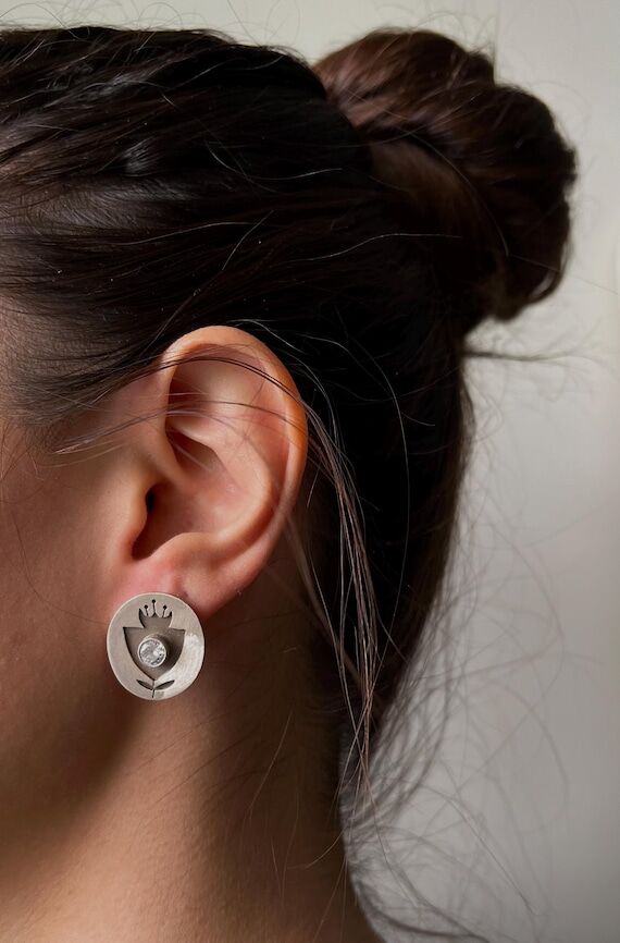 Sterling Silver Tulip Stud Earrings: Handmade...