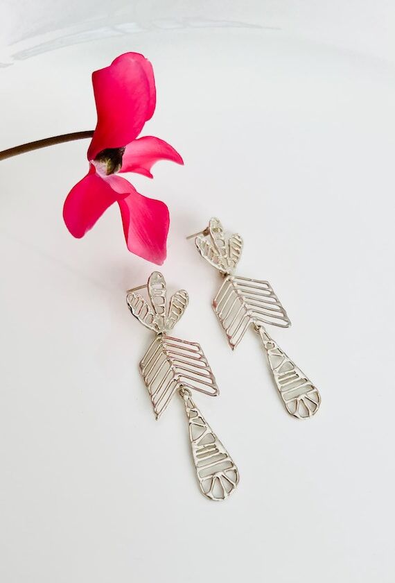 Geometric Plant Sterling Silver Earrings: Han...