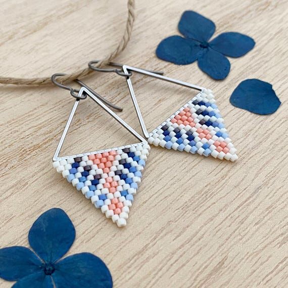 Daybreak Geometric Beaded Triangle Earrings ...