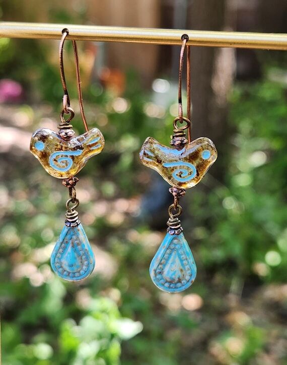 Warblers: Boho-Style Earrings of Czech Glass ...