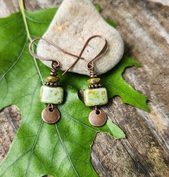 Sage Rectangle Czech Glass Earrings: More Tha...