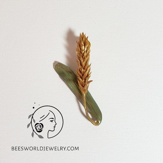 Wheat Brooch: Sculpted Polymer Clay Botanical...