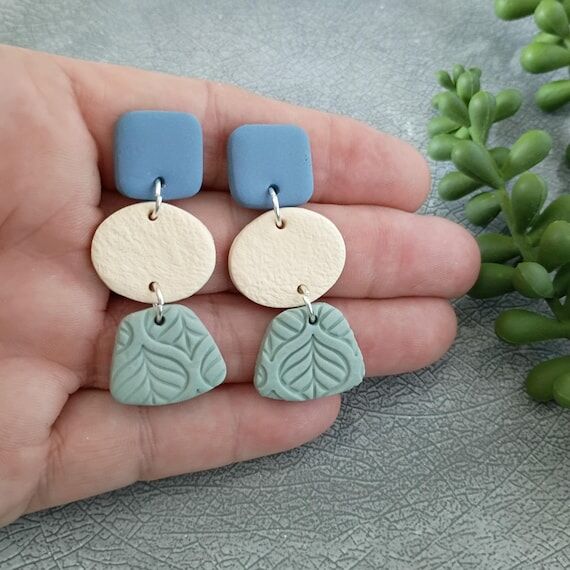 Handmade Polymer Clay Pebble Earrings, Boho S...