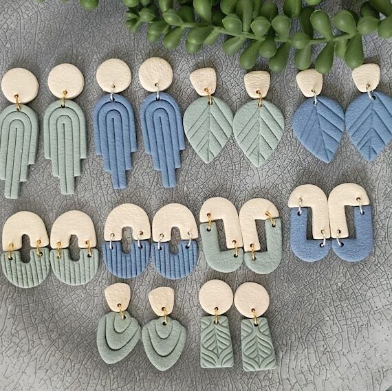 Handmade Geometric Polymer Clay Dangle Earrin...