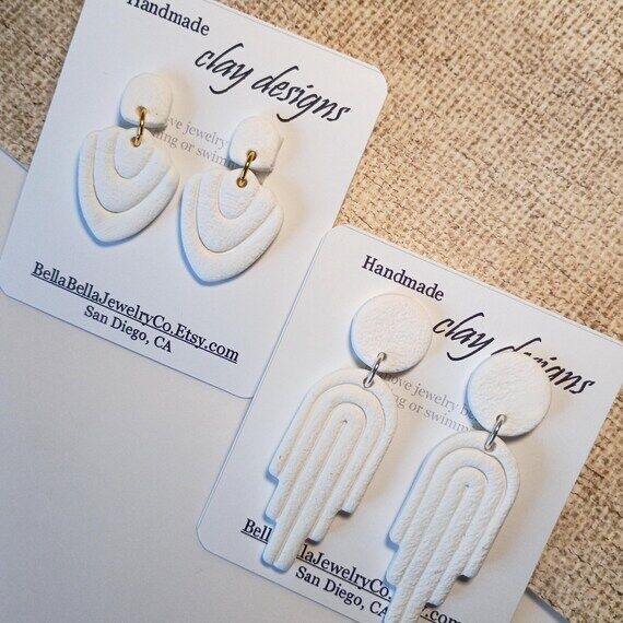 White Arch Polymer Clay Earrings | Everyday L...