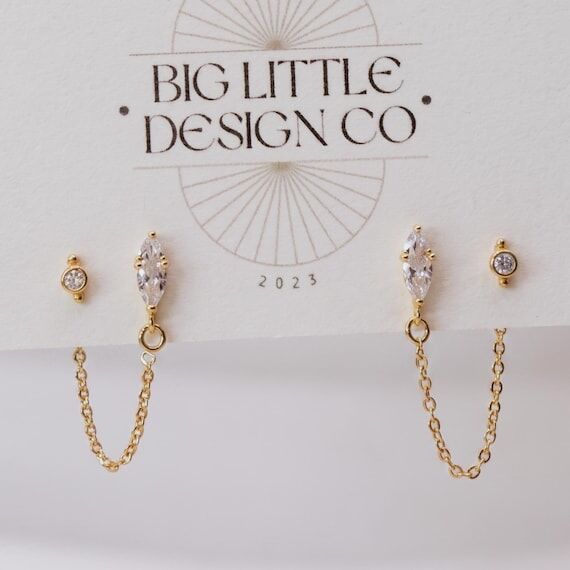 Crystal Duo w/ Tiny Cluster Stud Double Earri...