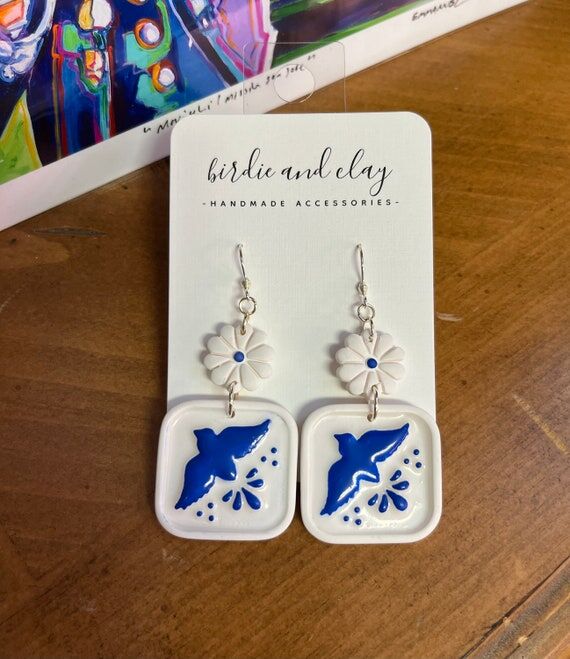 Handmade Talavera Tile Earrings: Spanish Styl...