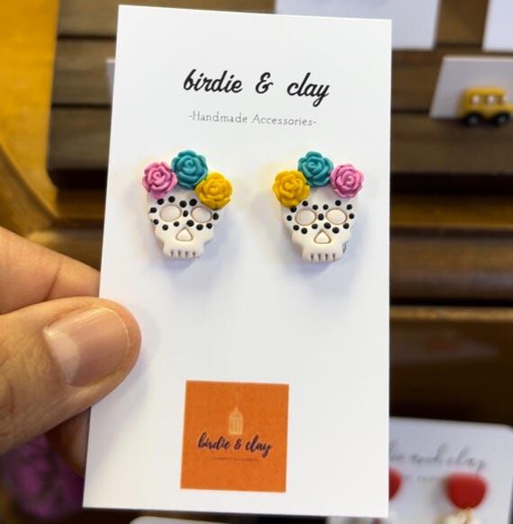 Handmade Sugar Skull Stud Earrings, Day of th...