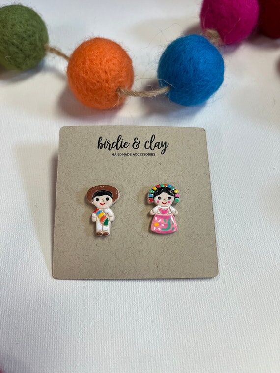 Mexican Rag Doll Stud Earrings: Polymer Clay ...