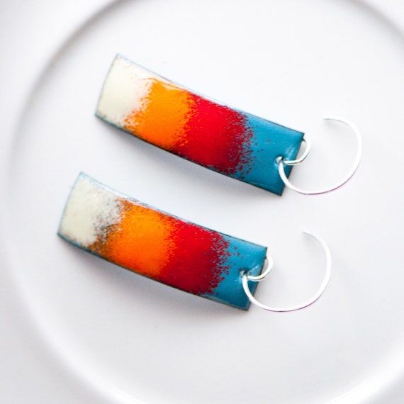 Handmade Enamel Earrings: Colorful Copper Dan...