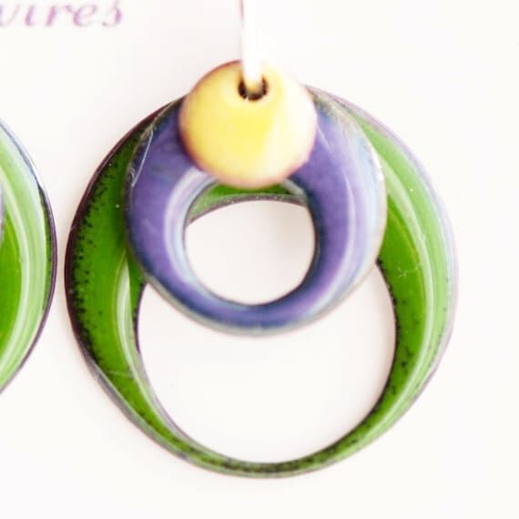 Copper Enamel Hoop Earrings: Handmade Sterlin...