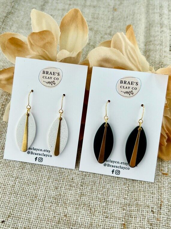 Oval and Brass Earrings | Polymer Clay Earrin...