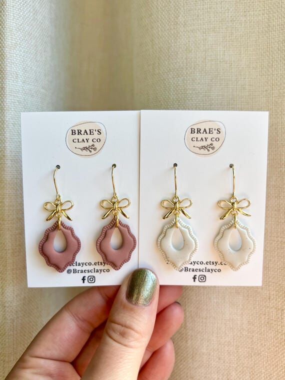 Black & White Bows Frame Earrings | Polymer C...