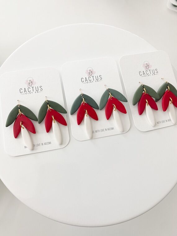 Christmas Leaf Drop + Clay Earrings...