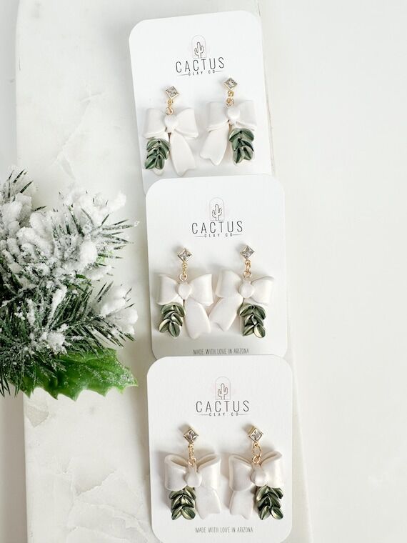 Pearl Bow Dangle + Clay earrings...