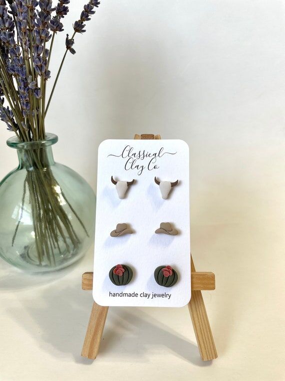 Western Mini Stud Earrings: Small Cowboy Hat,...