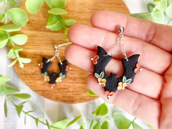 Bat Earrings, Halloween Bat Jewelry, Handmade...