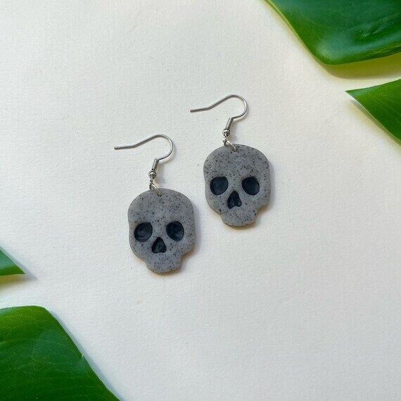 Grey Skull Earrings | Halloween | Polymer Cla...