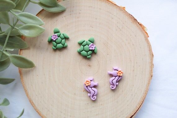 Seahorse and Turtle Stud Earrings | Colorful ...