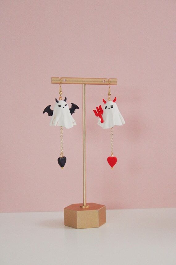 Halloween Ghost Polymer Clay Dangle Earrings...
