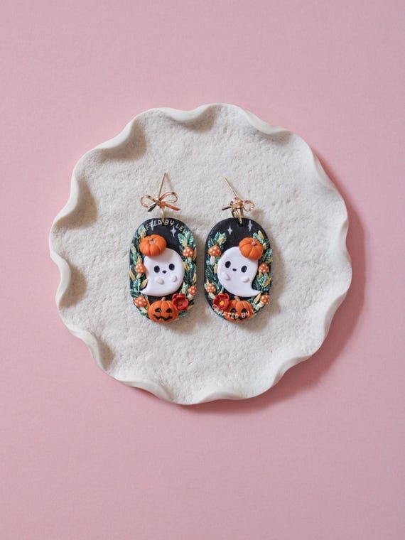 Ghostie Ghost Halloween Polymer Clay Earrings...