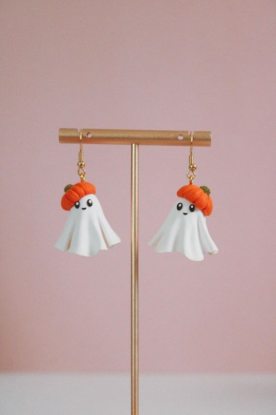 Halloween Ghost Earrings: Polymer Clay Pumpki...