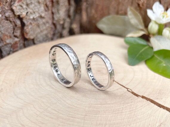 Personalised Sterling Silver Luna Wedding Rin...