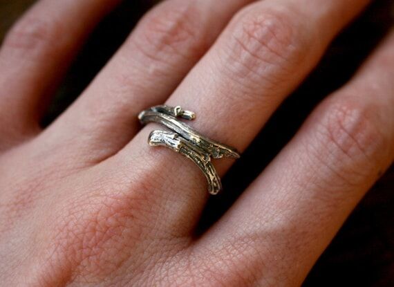 Oxidized Sterling Silver Twig Ring: Rustic Wo...