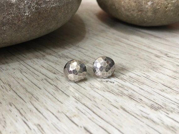 Hammered Sterling Silver Moon Stud Earrings: ...