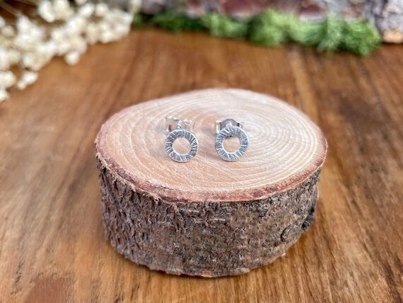 Handmade Sterling Silver Tree Bark Stud Earri...