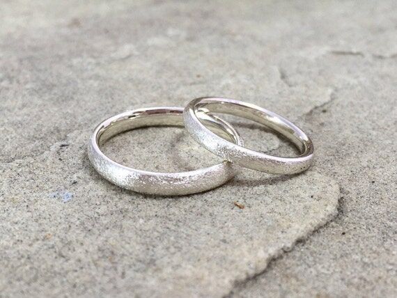 Sterling Silver Frosted Wedding Rings Set: Ma...