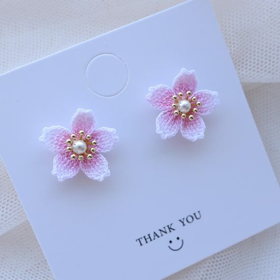 Micro Crochet Earring Handmade Cherry Blossom...